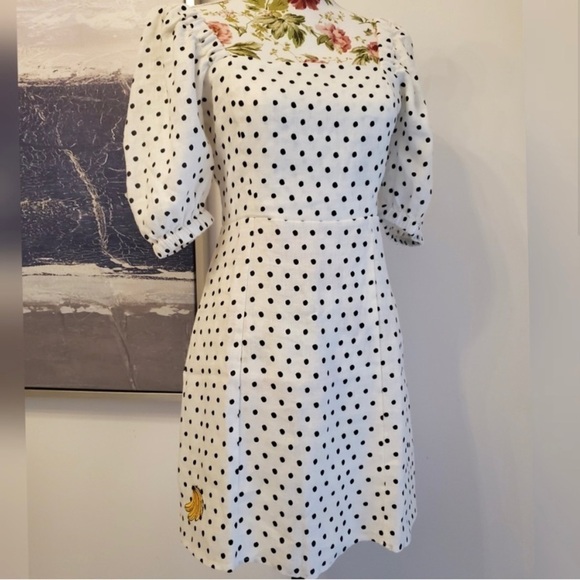 NWT Farm Rio 100% Linen Black & White Polka Dot Puff Sleeve Smocked Back Dress - Picture 9 of 10